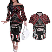 Aotearoa Couples Matching Off The Shoulder Long Sleeve Dress and Hawaiian Shirt Proud To Be Maori LT05 Red - Polynesian Pride