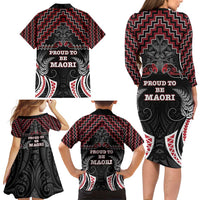 Aotearoa Family Matching Long Sleeve Bodycon Dress and Hawaiian Shirt Proud To Be Maori LT05 - Polynesian Pride
