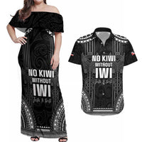 Aotearoa Toitu Te Tiriti Couples Matching Off Shoulder Maxi Dress and Hawaiian Shirt No Kiwi Without Iwi LT05 Black - Polynesian Pride