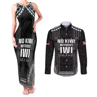 Aotearoa Toitu Te Tiriti Couples Matching Tank Maxi Dress and Long Sleeve Button Shirt No Kiwi Without Iwi LT05 Black - Polynesian Pride