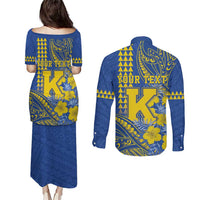 Personalised Hawaii Kaiser High School Couples Matching Puletasi and Long Sleeve Button Shirt Tribal Tattoo With Hibiscus Flowers LT05 - Polynesian Pride