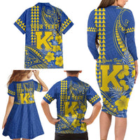 Personalised Hawaii Kaiser High School Family Matching Long Sleeve Bodycon Dress and Hawaiian Shirt Tribal Tattoo With Hibiscus Flowers LT05 - Polynesian Pride