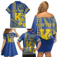 Personalised Hawaii Kaiser High School Family Matching Off Shoulder Short Dress and Hawaiian Shirt Tribal Tattoo With Hibiscus Flowers LT05 - Polynesian Pride