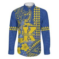 Personalised Hawaii Kaiser High School Family Matching Summer Maxi Dress and Hawaiian Shirt Tribal Tattoo With Hibiscus Flowers LT05 Dad's Shirt - Long Sleeve Blue - Polynesian Pride