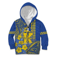 Personalised Hawaii Kaiser High School Kid Hoodie Tribal Tattoo With Hibiscus Flowers LT05 Zip Hoodie Blue - Polynesian Pride