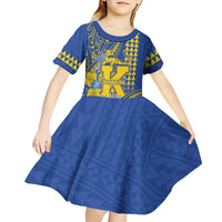 Personalised Hawaii Kaiser High School Kid Short Sleeve Dress Tribal Tattoo With Hibiscus Flowers LT05 - Polynesian Pride