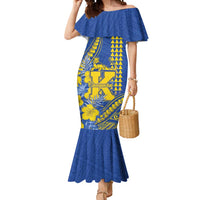 Personalised Hawaii Kaiser High School Mermaid Dress Tribal Tattoo With Hibiscus Flowers LT05 Women Blue - Polynesian Pride