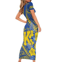Personalised Hawaii Kaiser High School Short Sleeve Bodycon Dress Tribal Tattoo With Hibiscus Flowers LT05 - Polynesian Pride