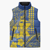 Personalised Hawaii Kaiser High School Sleeveless Puffer Jacket Tribal Tattoo With Hibiscus Flowers