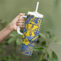 Personalised Hawaii Kaiser High School Tumbler With Handle Tribal Tattoo With Hibiscus Flowers LT05 - Polynesian Pride