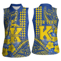 Personalised Hawaii Kaiser High School Women Sleeveless Polo Shirt Tribal Tattoo With Hibiscus Flowers LT05 - Polynesian Pride