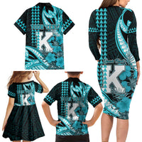 Personalised Hawaii Kapolei High School Family Matching Long Sleeve Bodycon Dress and Hawaiian Shirt Tribal Tattoo With Hibiscus Flowers LT05 - Polynesian Pride