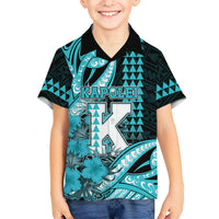 Personalised Hawaii Kapolei High School Family Matching Long Sleeve Bodycon Dress and Hawaiian Shirt Tribal Tattoo With Hibiscus Flowers LT05 Son's Shirt Dark Teal - Polynesian Pride