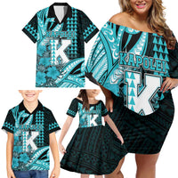 Personalised Hawaii Kapolei High School Family Matching Off Shoulder Short Dress and Hawaiian Shirt Tribal Tattoo With Hibiscus Flowers LT05 - Polynesian Pride