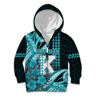 Personalised Hawaii Kapolei High School Kid Hoodie Tribal Tattoo With Hibiscus Flowers LT05 Zip Hoodie Dark Teal - Polynesian Pride