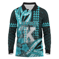 Personalised Hawaii Kapolei High School Long Sleeve Polo Shirt Tribal Tattoo With Hibiscus Flowers LT05 Dark Teal - Polynesian Pride