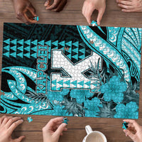 Hawaii Kapolei High School Puzzle Tribal Tattoo With Hibiscus Flowers