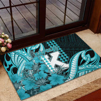 Hawaii Kapolei High School Rubber Doormat Tribal Tattoo With Hibiscus Flowers