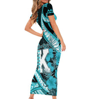 Personalised Hawaii Kapolei High School Short Sleeve Bodycon Dress Tribal Tattoo With Hibiscus Flowers LT05 - Polynesian Pride