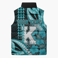 Personalised Hawaii Kapolei High School Sleeveless Puffer Jacket Tribal Tattoo With Hibiscus Flowers