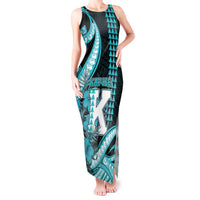 Personalised Hawaii Kapolei High School Tank Maxi Dress Tribal Tattoo With Hibiscus Flowers LT05 Women Dark Teal - Polynesian Pride