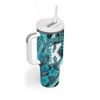 Personalised Hawaii Kapolei High School Tumbler With Handle Tribal Tattoo With Hibiscus Flowers