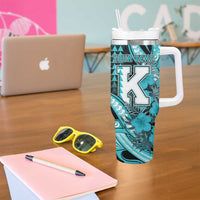 Personalised Hawaii Kapolei High School Tumbler With Handle Tribal Tattoo With Hibiscus Flowers