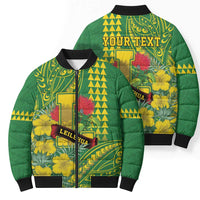 Personalised Hawaii Leilehua High School Bomber Puffer Jacket Tribal Tattoo With Hibiscus Flowers