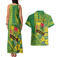 Personalised Hawaii Leilehua High School Couples Matching Tank Maxi Dress and Hawaiian Shirt Tribal Tattoo With Hibiscus Flowers LT05 - Polynesian Pride