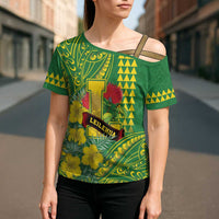 Personalised Hawaii Leilehua High School Cross Shoulder Shirt Tribal Tattoo With Hibiscus Flowers LT05 - Polynesian Pride
