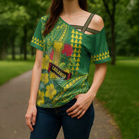 Personalised Hawaii Leilehua High School Cross Shoulder Shirt Tribal Tattoo With Hibiscus Flowers LT05 - Polynesian Pride