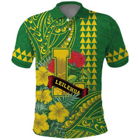 Personalised Hawaii Leilehua High School Polo Shirt Tribal Tattoo With Hibiscus Flowers LT05 Green - Polynesian Pride