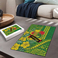 Hawaii Leilehua High School Puzzle Tribal Tattoo With Hibiscus Flowers
