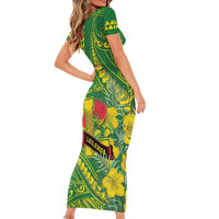 Personalised Hawaii Leilehua High School Short Sleeve Bodycon Dress Tribal Tattoo With Hibiscus Flowers LT05 - Polynesian Pride
