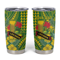 Personalised Hawaii Leilehua High School Tumbler Cup Tribal Tattoo With Hibiscus Flowers LT05 Green - Polynesian Pride