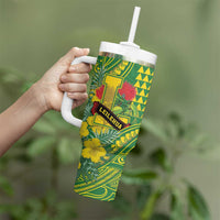 Personalised Hawaii Leilehua High School Tumbler With Handle Tribal Tattoo With Hibiscus Flowers LT05 - Polynesian Pride