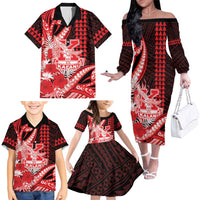 Personalised Hawaii Kalani High School Family Matching Off The Shoulder Long Sleeve Dress and Hawaiian Shirt Tribal Tattoo With Hibiscus Flowers LT05 - Polynesian Pride