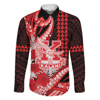 Personalised Hawaii Kalani High School Family Matching Off The Shoulder Long Sleeve Dress and Hawaiian Shirt Tribal Tattoo With Hibiscus Flowers LT05 Dad's Shirt - Long Sleeve Red - Polynesian Pride