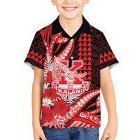 Personalised Hawaii Kalani High School Family Matching Off Shoulder Maxi Dress and Hawaiian Shirt Tribal Tattoo With Hibiscus Flowers LT05 Son's Shirt Red - Polynesian Pride