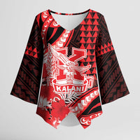 Personalised Hawaii Kalani High School Kimono Sleeve Blouse Tribal Tattoo With Hibiscus Flowers LT05 Female Red - Polynesian Pride