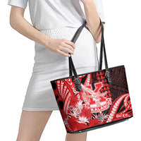 Hawaii Kalani High School Leather Tote Bag Tribal Tattoo With Hibiscus Flowers