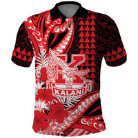 Personalised Hawaii Kalani High School Polo Shirt Tribal Tattoo With Hibiscus Flowers LT05 Red - Polynesian Pride
