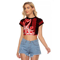 Personalised Hawaii Kalani High School Raglan Cropped T Shirt Tribal Tattoo With Hibiscus Flowers LT05 Female Red - Polynesian Pride