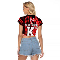 Personalised Hawaii Kalani High School Raglan Cropped T Shirt Tribal Tattoo With Hibiscus Flowers LT05 - Polynesian Pride