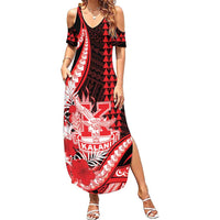 Personalised Hawaii Kalani High School Summer Maxi Dress Tribal Tattoo With Hibiscus Flowers LT05 Women Red - Polynesian Pride