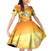 New Zealand And Australia ANZAC Day Family Matching Off Shoulder Short Dress and Hawaiian Shirt Sinai Palestine Campaign Lest We Forget LT05 Daughter's Dress Orange - Polynesian Pride