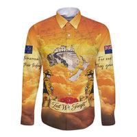 New Zealand And Australia ANZAC Day Long Sleeve Button Shirt Sinai Palestine Campaign Lest We Forget LT05 Unisex Orange - Polynesian Pride