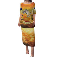 New Zealand And Australia ANZAC Day Puletasi Sinai Palestine Campaign Lest We Forget LT05 Long Dress Orange - Polynesian Pride