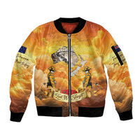 New Zealand And Australia ANZAC Day Sleeve Zip Bomber Jacket Sinai Palestine Campaign Lest We Forget LT05 Unisex Orange - Polynesian Pride