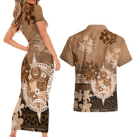 Tonga Emancipation Day Couples Matching Short Sleeve Bodycon Dress and Hawaiian Shirt Tongan Kupesi Ngatu Pattern Vintage Style LT05 - Polynesian Pride